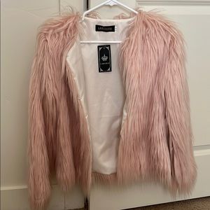 Lanshifei Pastel Pink Faux Fur Jacket
